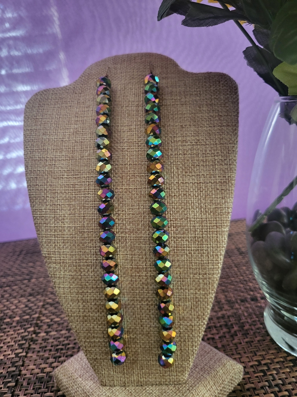 Handmade Iridescent Faceted Crystal Long Drop Earrings